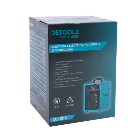 Aeroterma Electrica Industriala Detoolz DZ-EI111, 25/2000/3000W, Carcasa Metal, Protectie Supraincalzire [7]