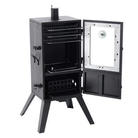 Afumatoare pentru gradina cu termometru si 3 gratare, 60x55x103 cm, negru [4]