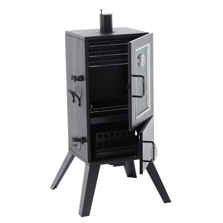 Afumatoare pentru gradina cu termometru si 3 gratare, 60x55x103 cm, negru [3]