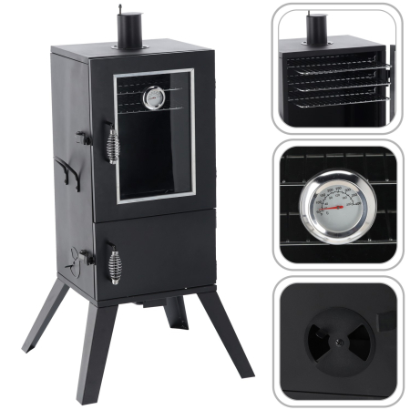 Afumatoare pentru gradina cu termometru si 3 gratare, 60x55x103 cm, negru [1]