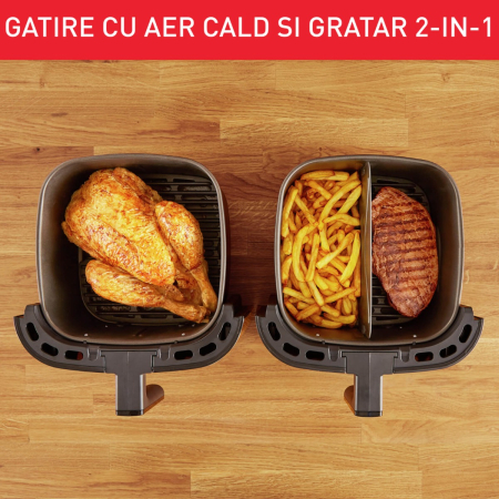 Air fryer 2 in 1 cu aer cald si gratar Tefal Easy Fry & Grill XXL EY801815 , 8 programe, 6.3 L, 2 zone de gatire, invelis antiaderent, negru [1]