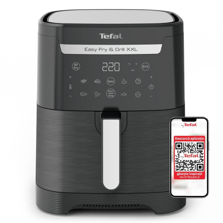Bucatarie - Air fryer 2 in 1 cu aer cald si gratar Tefal Easy Fry & Grill XXL EY801815 , 8 programe, 6.3 L, 2 zone de gatire, invelis antiaderent, negru