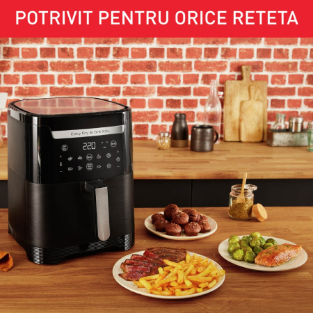 Air fryer 2 in 1 cu aer cald si gratar Tefal Easy Fry & Grill XXL EY801815 , 8 programe, 6.3 L, 2 zone de gatire, invelis antiaderent, negru [2]