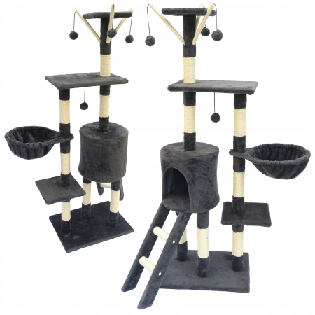 Ansamblu de joaca pentru pisici 51x36x138 cm, cu 6 niveluri, sisal si jucarii, negru [4]
