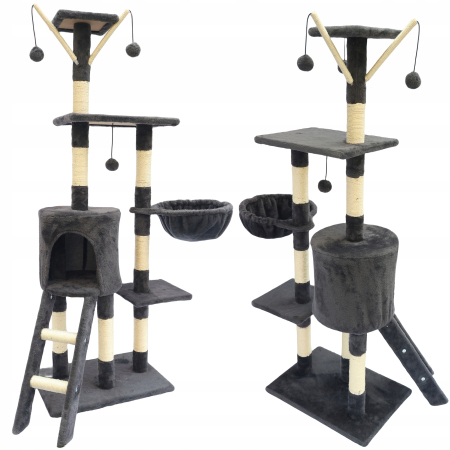 Ansamblu de joaca pentru pisici 51x36x138 cm, cu 6 niveluri, sisal si jucarii, negru [11]