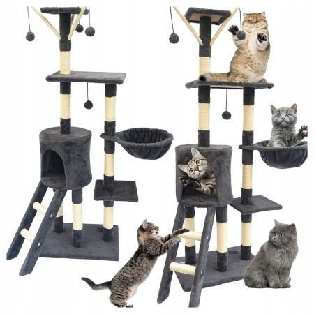 Ansamblu de joaca pentru pisici 51x36x138 cm, cu 6 niveluri, sisal si jucarii, negru [8]