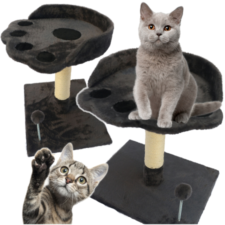 Ansamblu de joaca pentru pisici, cu culcus si loc pentru zgariat, minge, 48cm, gri inchis [6]