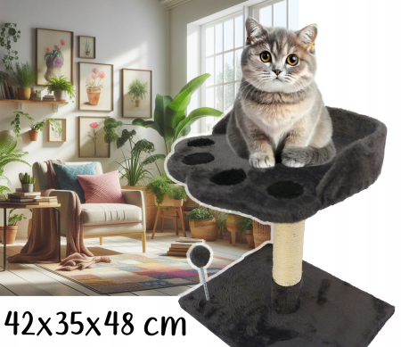 Ansamblu de joaca pentru pisici, cu culcus si loc pentru zgariat, minge, 48cm, gri inchis [2]