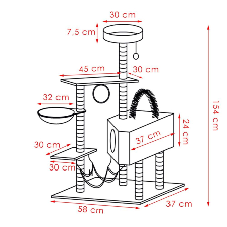 Ansamblu de joaca pentru pisici, cu loc pentru zgariat, ascuns, culcus, hamac, minge, 154cm, crem [13]