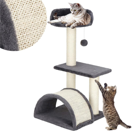Ansamblu joaca pisici loc zgariat ascunzatoare culcus minge, 67 cm, stalpi sisal, crem [6]