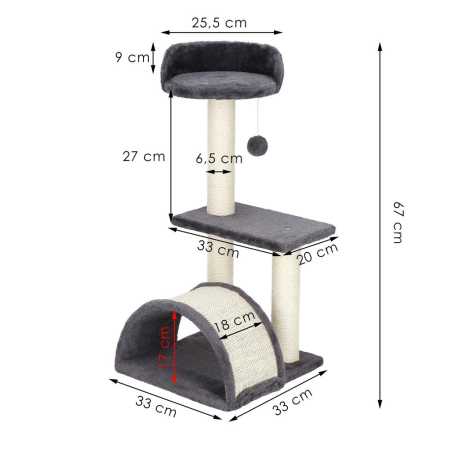 Ansamblu joaca pisici loc zgariat ascunzatoare culcus minge, 67 cm, stalpi sisal, crem [9]
