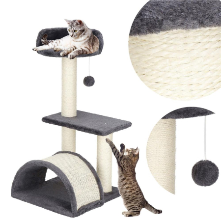 Ansamblu joaca pisici loc zgariat ascunzatoare culcus minge, 67 cm, stalpi sisal, crem [8]