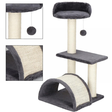 Ansamblu joaca pisici loc zgariat ascunzatoare culcus minge, 67 cm, stalpi sisal, crem [3]