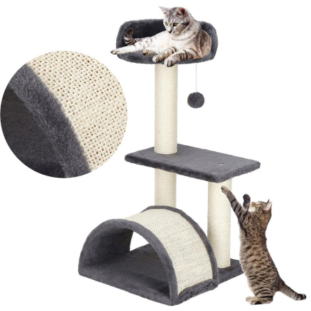 Ansamblu joaca pisici loc zgariat ascunzatoare culcus minge, 67 cm, stalpi sisal, crem [7]