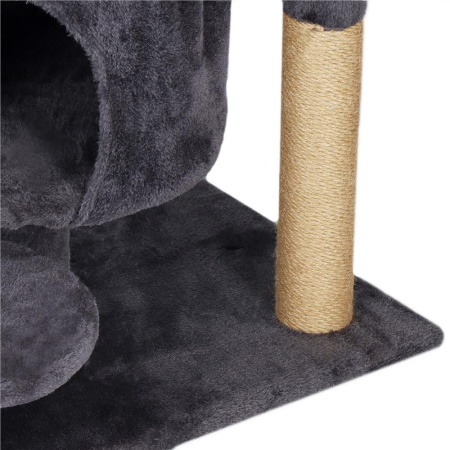 Ansamblu joaca pisici 5 niveluri cu pestera, culcus si pompon sisal, 7 stalpi zgariat, 49x34x87 cm, grafit [12]