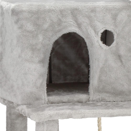 Ansamblu de joaca pentru pisici, cu loc pentru zgariat, ascuns, culcus, minge, sfoara, 145cm, gri [11]