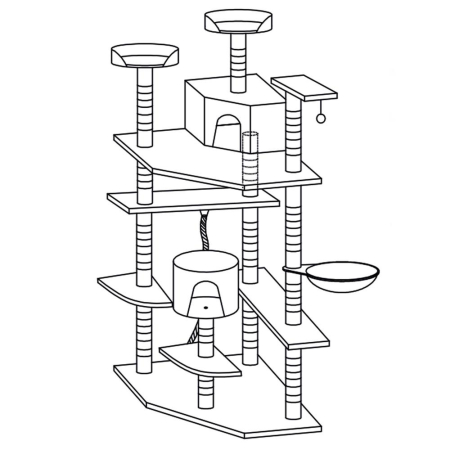 Ansamblu de joaca pentru pisici, cu loc pentru zgariat, ascuns, culcus, minge, sfoara, 203cm, gri inchis [5]