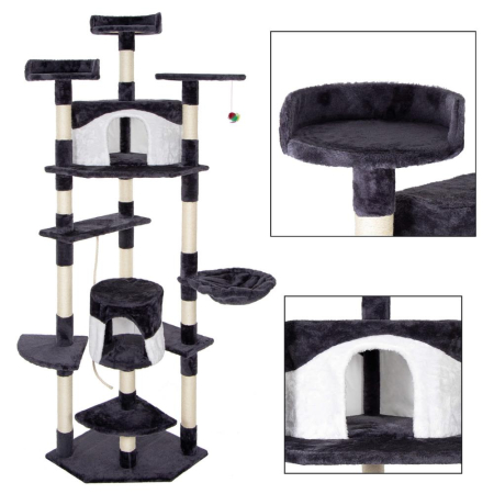 Ansamblu joaca pisici loc zgariat ascunzatoare culcus minge sfoara, 203 cm, sisal, gri inchis [4]