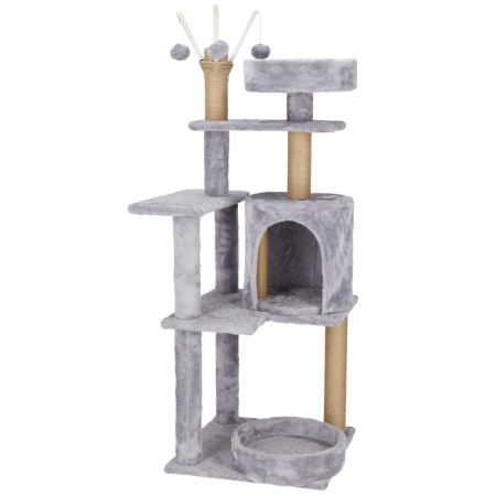 Ansambluri de joaca animale - Ansamblu de joaca pentru pisici, cu loc pentru zgariat, ascuns, culcus, mingi, 127cm, gri