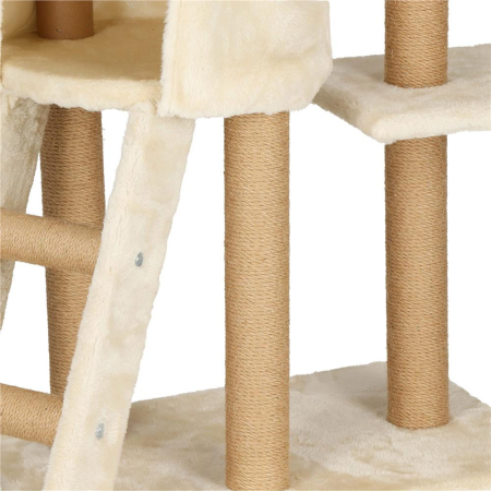 Ansamblu joaca pisici loc zgariat ascunzatoare culcus mingi, 136 cm, stalpi sisal, crem [11]