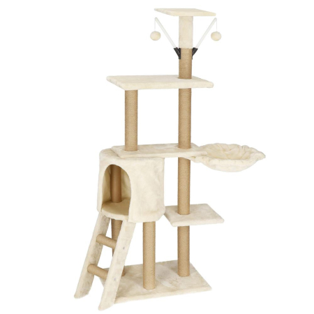 Living & hol - Ansamblu joaca pisici loc zgariat ascunzatoare culcus mingi, 136 cm, stalpi sisal, crem