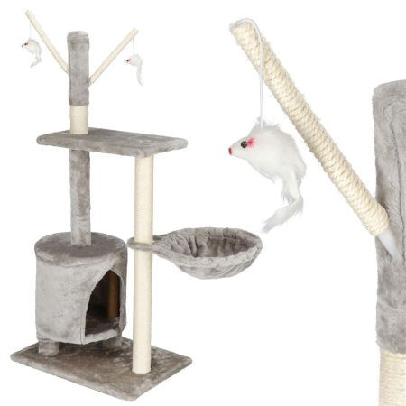 Ansamblu joaca pisici loc zgariat ascunzatoare culcus soricei, 108 cm, stalpi sisal, gri [2]
