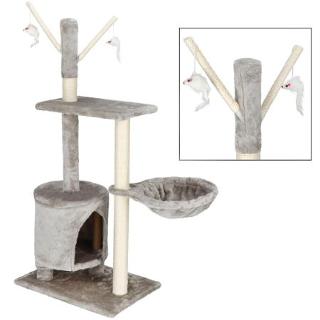 Ansamblu joaca pisici loc zgariat ascunzatoare culcus soricei, 108 cm, stalpi sisal, gri [1]