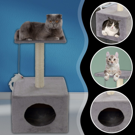 Ansamblu de joaca pentru pisici, cu loc pentru zgariat, ascuns, platforma, 62cm, gri [9]