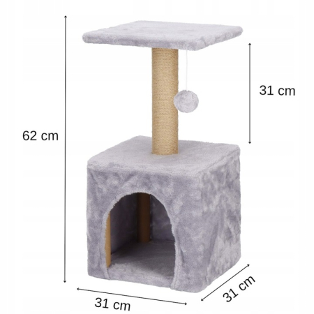 Ansamblu joaca pisici loc zgariat ascunzatoare platforma sisal, 62 cm, stabil, gri [18]