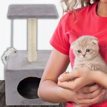 Ansamblu de joaca pentru pisici, cu loc pentru zgariat, ascuns, platforma, 62cm, gri [2]