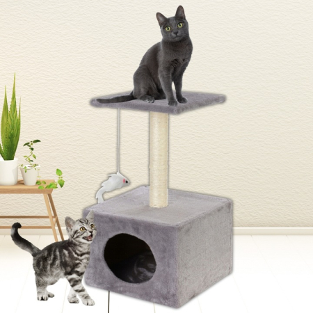 Ansamblu de joaca pentru pisici, cu loc pentru zgariat, ascuns, platforma, 62cm, gri [22]