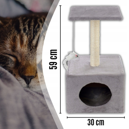 Ansamblu joaca pisici loc zgariat ascunzatoare platforma sisal, 62 cm, stabil, gri [10]