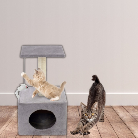 Ansamblu de joaca pentru pisici, cu loc pentru zgariat, ascuns, platforma, 62cm, gri [5]