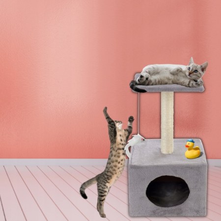 Ansamblu de joaca pentru pisici, cu loc pentru zgariat, ascuns, platforma, 62cm, gri [3]