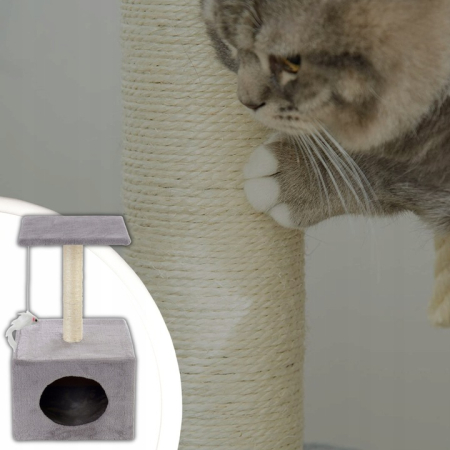 Ansamblu de joaca pentru pisici, cu loc pentru zgariat, ascuns, platforma, 62cm, gri [8]
