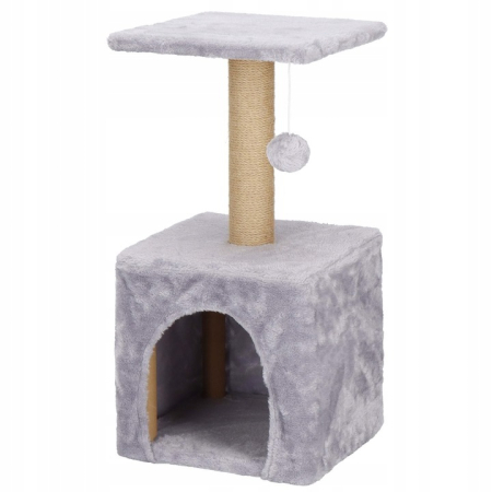 Decoratiuni si articole casa - Ansamblu de joaca pentru pisici, cu loc pentru zgariat, ascuns, platforma, 62cm, gri