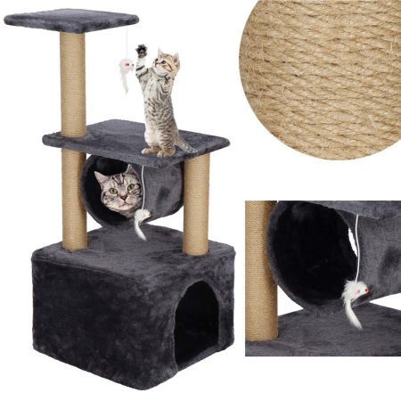 Ansamblu de joaca pentru pisici, cu loc pentru zgariat, ascuns, platforma, 62cm, gri inchis [2]