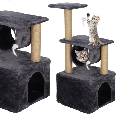 Ansamblu de joaca pentru pisici, cu loc pentru zgariat, ascuns, platforma, 62cm, gri inchis [3]