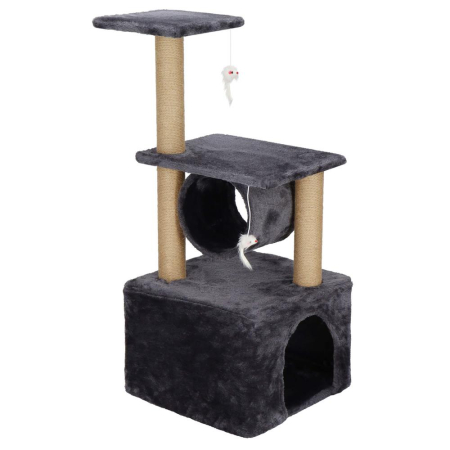 Pet Shop - Ansamblu de joaca pentru pisici, cu loc pentru zgariat, ascuns, platforma, 62cm, gri inchis