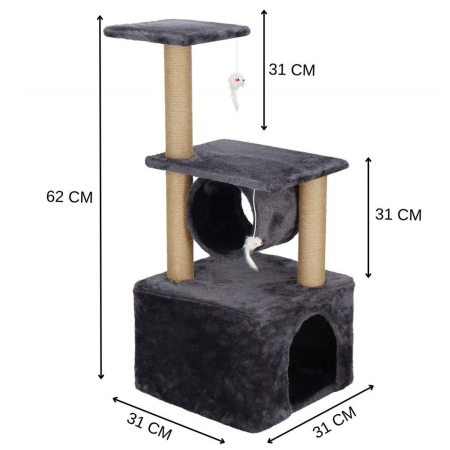 Ansamblu de joaca pentru pisici, cu loc pentru zgariat, ascuns, platforma, 62cm, gri inchis [10]
