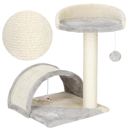 Ansamblu joaca pisici loc zgariat culcus minge sisal, 47 cm, design compact, crem [8]