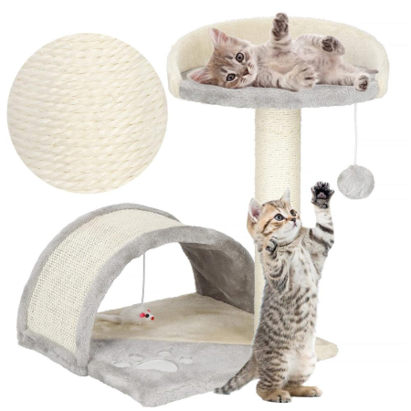 Ansamblu joaca pisici loc zgariat culcus minge sisal, 47 cm, design compact, crem [7]