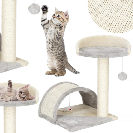 Ansamblu joaca pisici loc zgariat culcus minge sisal, 47 cm, design compact, crem [11]