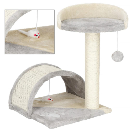 Ansamblu de joaca pentru pisici, cu loc pentru zgariat, culcus, minge, 47cm, crem [5]