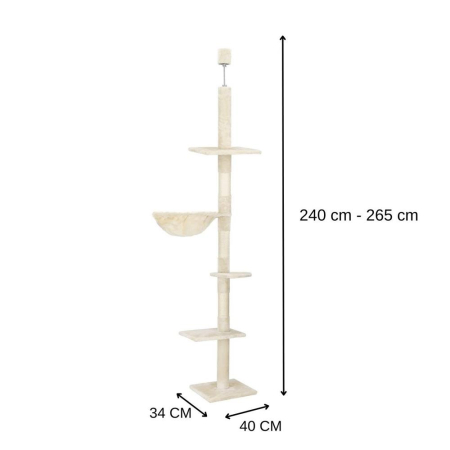 Ansamblu de joaca pentru pisici, tip stalp de catarat pana la tavan, inaltime reglabila, 240 - 265 cm, bej [17]