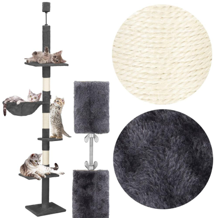 Ansamblu joaca pisici stalp catarat pana la tavan reglabil, 240-265 cm, stalpi sisal, gri inchis [6]