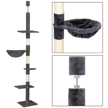 Ansamblu joaca pisici stalp catarat pana la tavan reglabil, 240-265 cm, stalpi sisal, gri inchis [4]