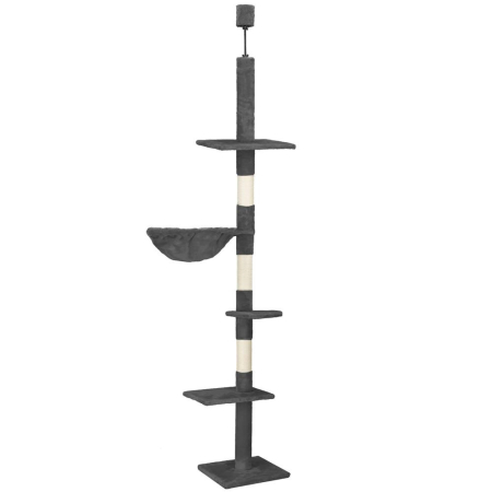 Living & hol - Ansamblu joaca pisici stalp catarat pana la tavan reglabil, 240-265 cm, stalpi sisal, gri inchis