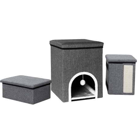 Ansamblu joaca pisici 3in1 trepte casuta panou sisal compact, 33x76x42 cm, stabil, gri [6]