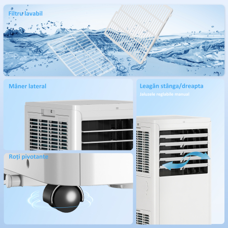  Aparat de Aer Conditionat Portabil 7000 BTU, Unitate 4-in-1 cu Racire, Dezumidificator, Ventilator, Mod Noapte [8]
